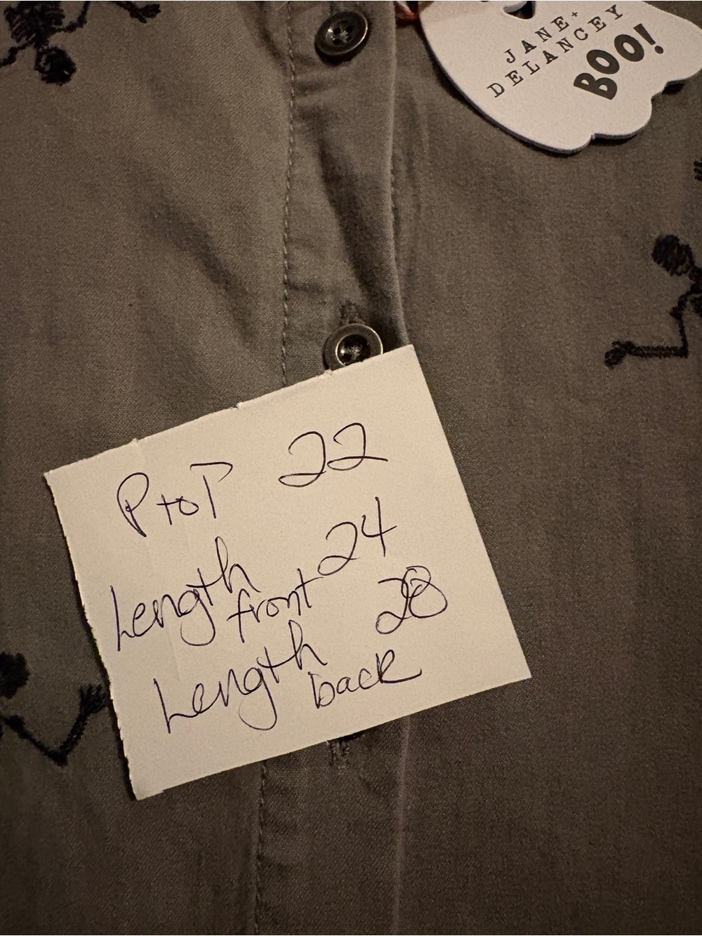 Jane and Delancey Gray Button-Down Shirt with Black Skeleton Print - Picture 12 of 12